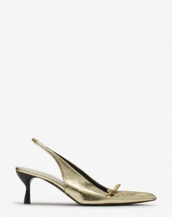 Discount bow slingback pumps in crackled metallic leather Women Pumps