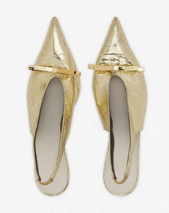 Discount bow slingback pumps in crackled metallic leather Women Pumps