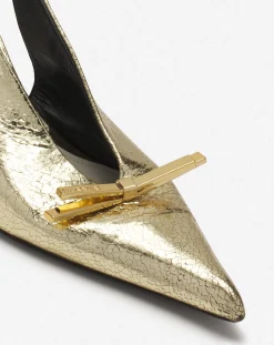 Discount bow slingback pumps in crackled metallic leather Women Pumps