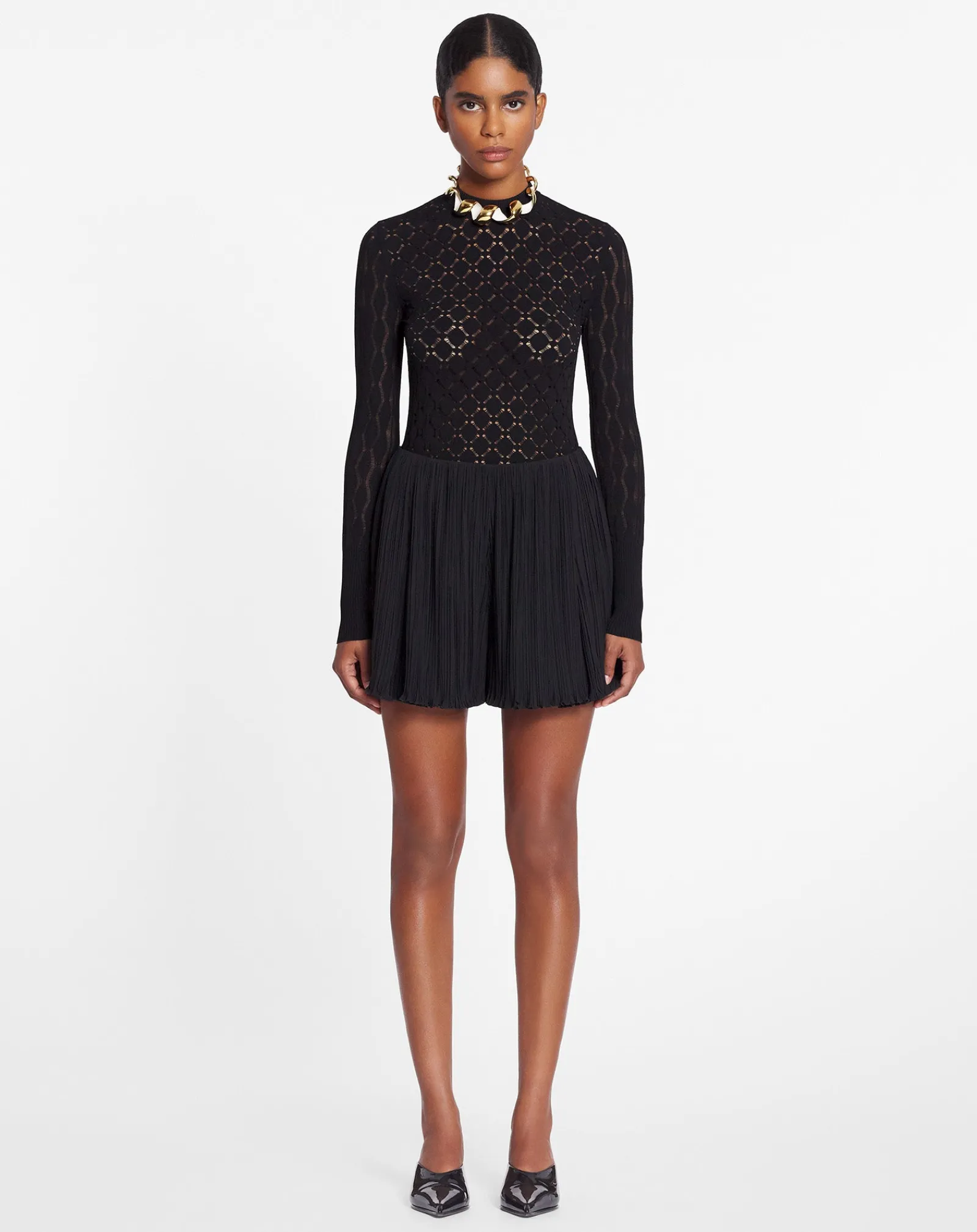 Sale Long-sleeved top in lace effect knit Women Knitwear