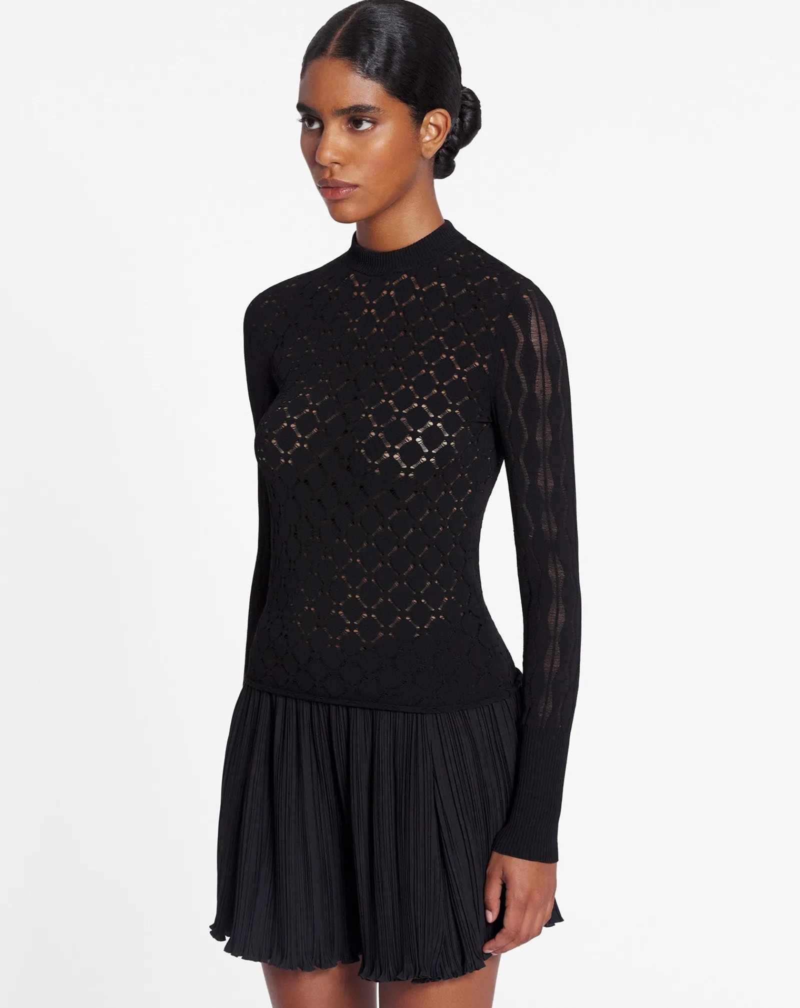 Sale Long-sleeved top in lace effect knit Women Knitwear