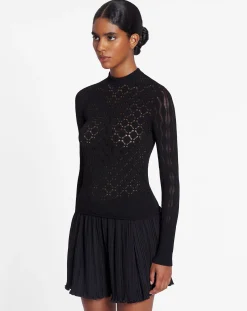 Discount Long-sleeved top in lace effect knit Women Tops