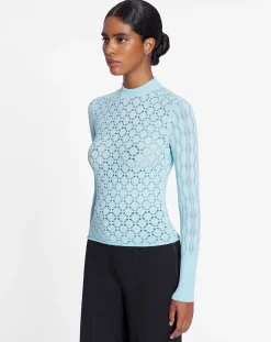 Sale Long-sleeved top in lace effect knit Women Knitwear