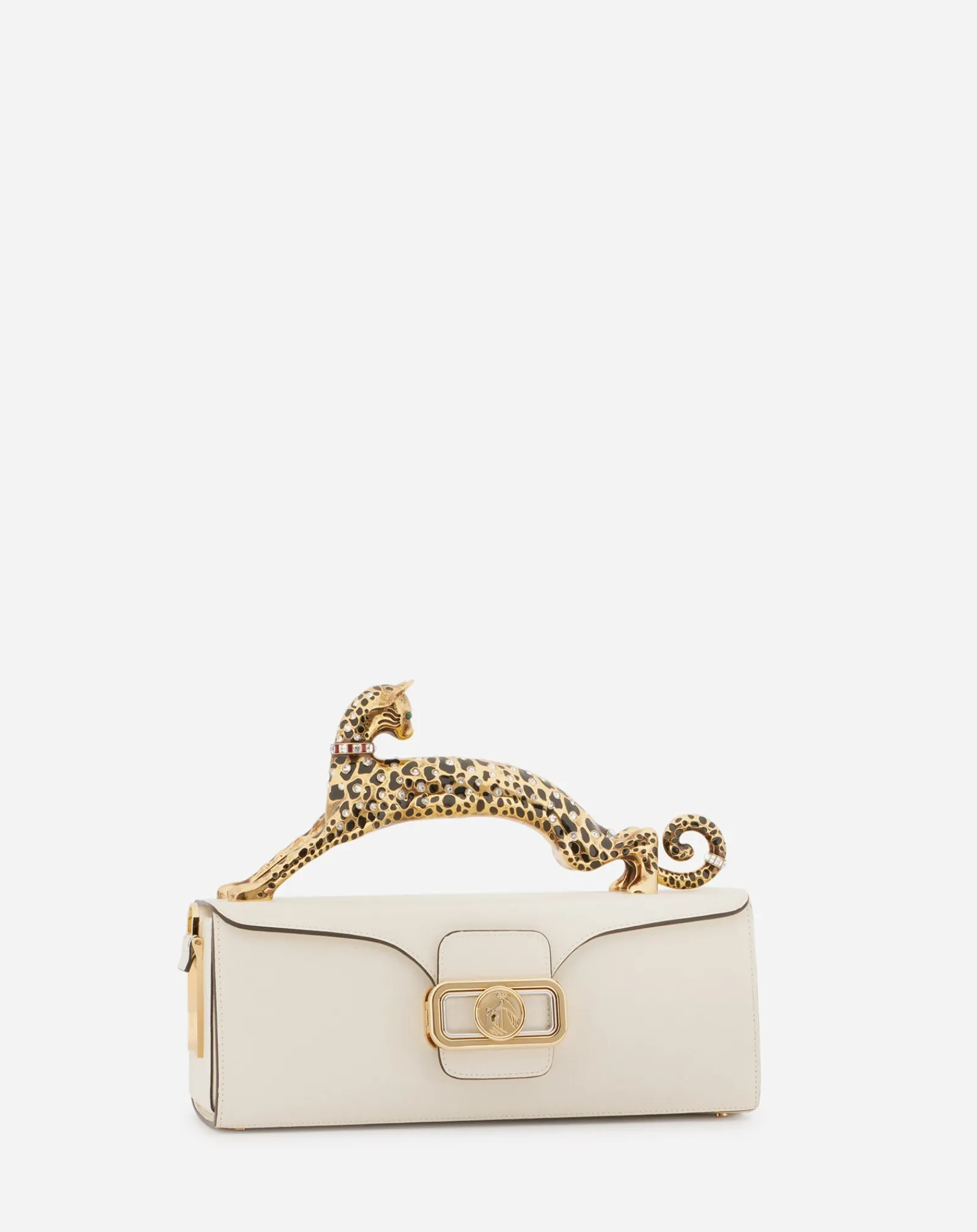 Pencil cat bag in shiny calfskin leather and rhinestones Women Tote Bags & Top Handle Bags