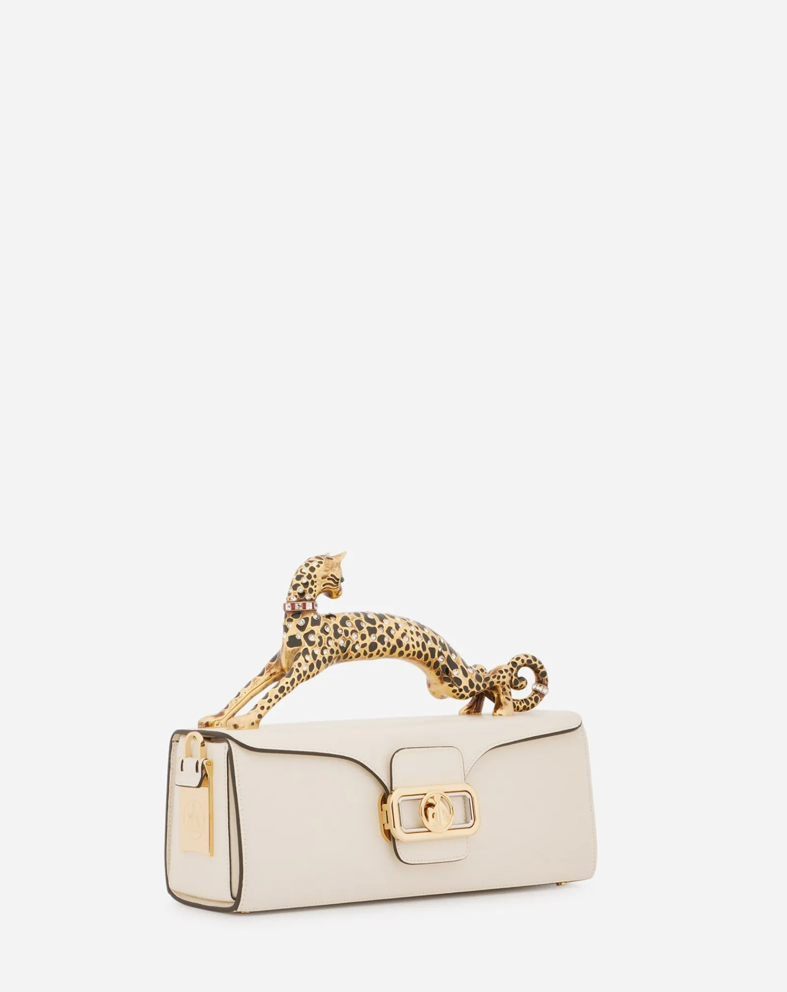 Pencil cat bag in shiny calfskin leather and rhinestones Women Tote Bags & Top Handle Bags