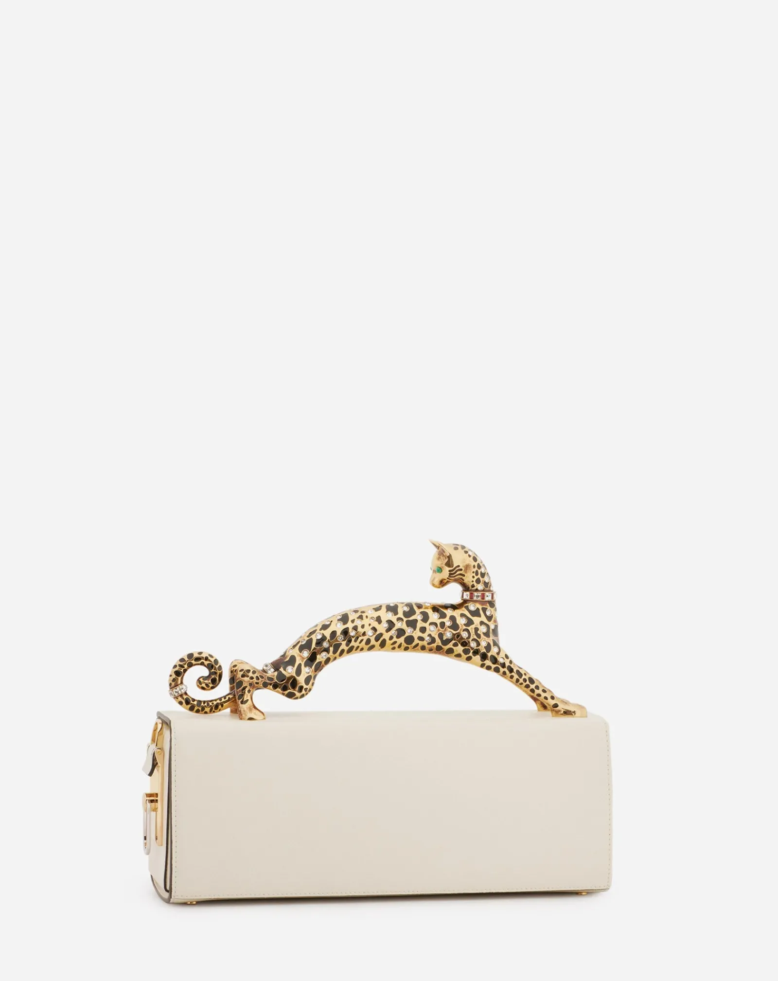 Pencil cat bag in shiny calfskin leather and rhinestones Women Tote Bags & Top Handle Bags