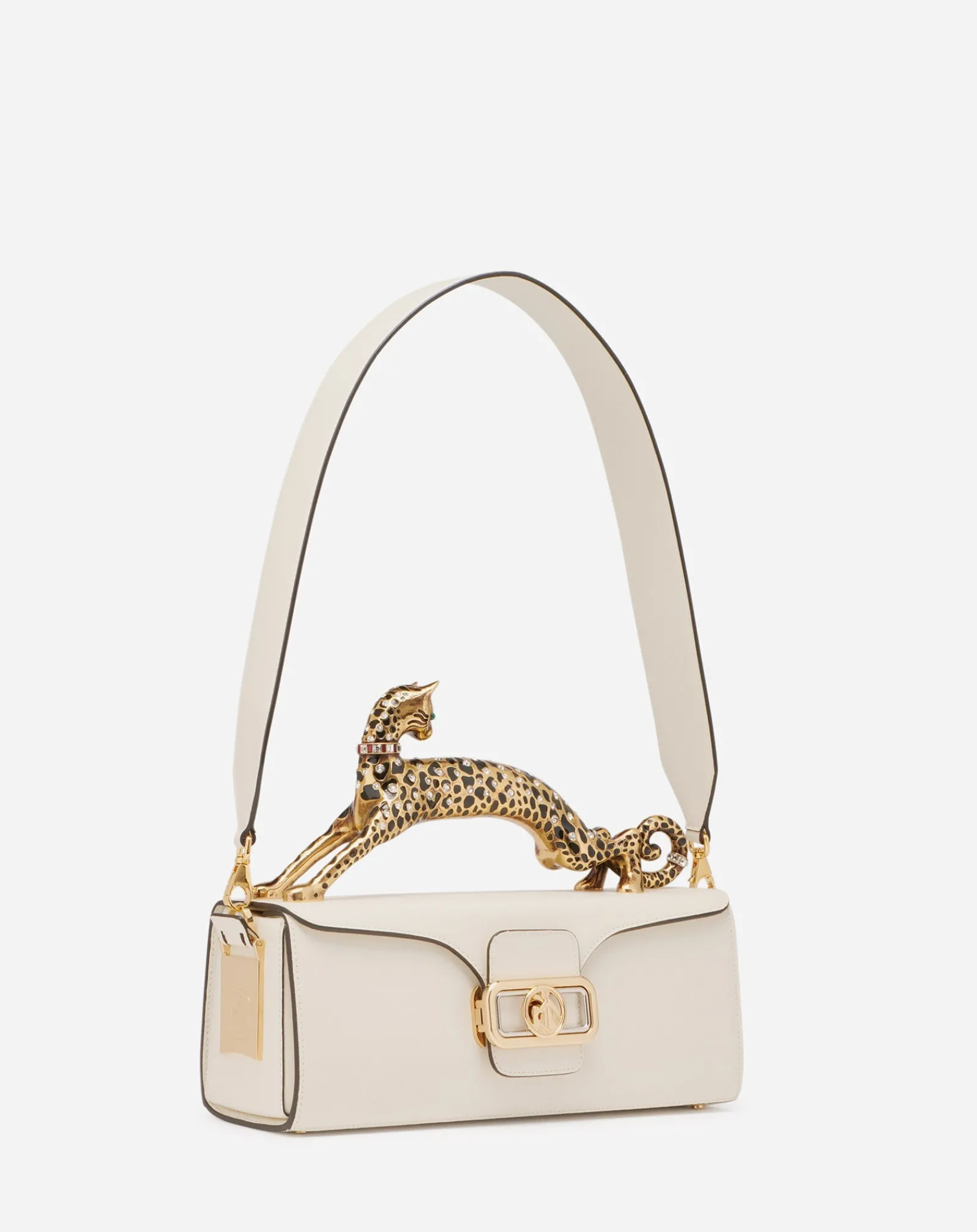 Pencil cat bag in shiny calfskin leather and rhinestones Women Tote Bags & Top Handle Bags