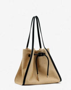 Sequence bag in leather and raffia Women Tote Bags & Top Handle Bags